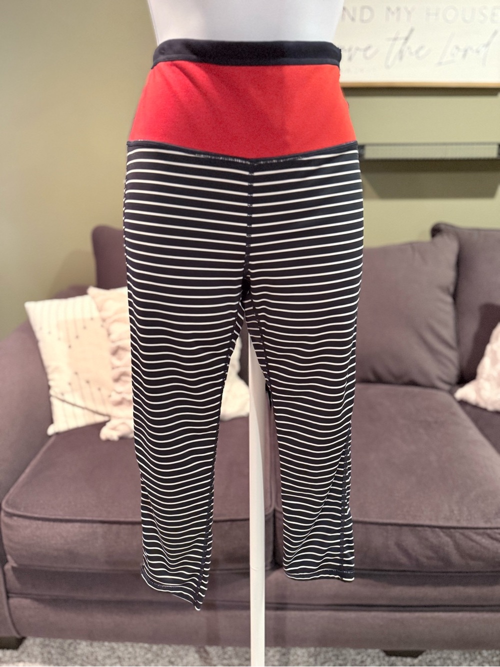 Mono B Navy and White Striped Leggings